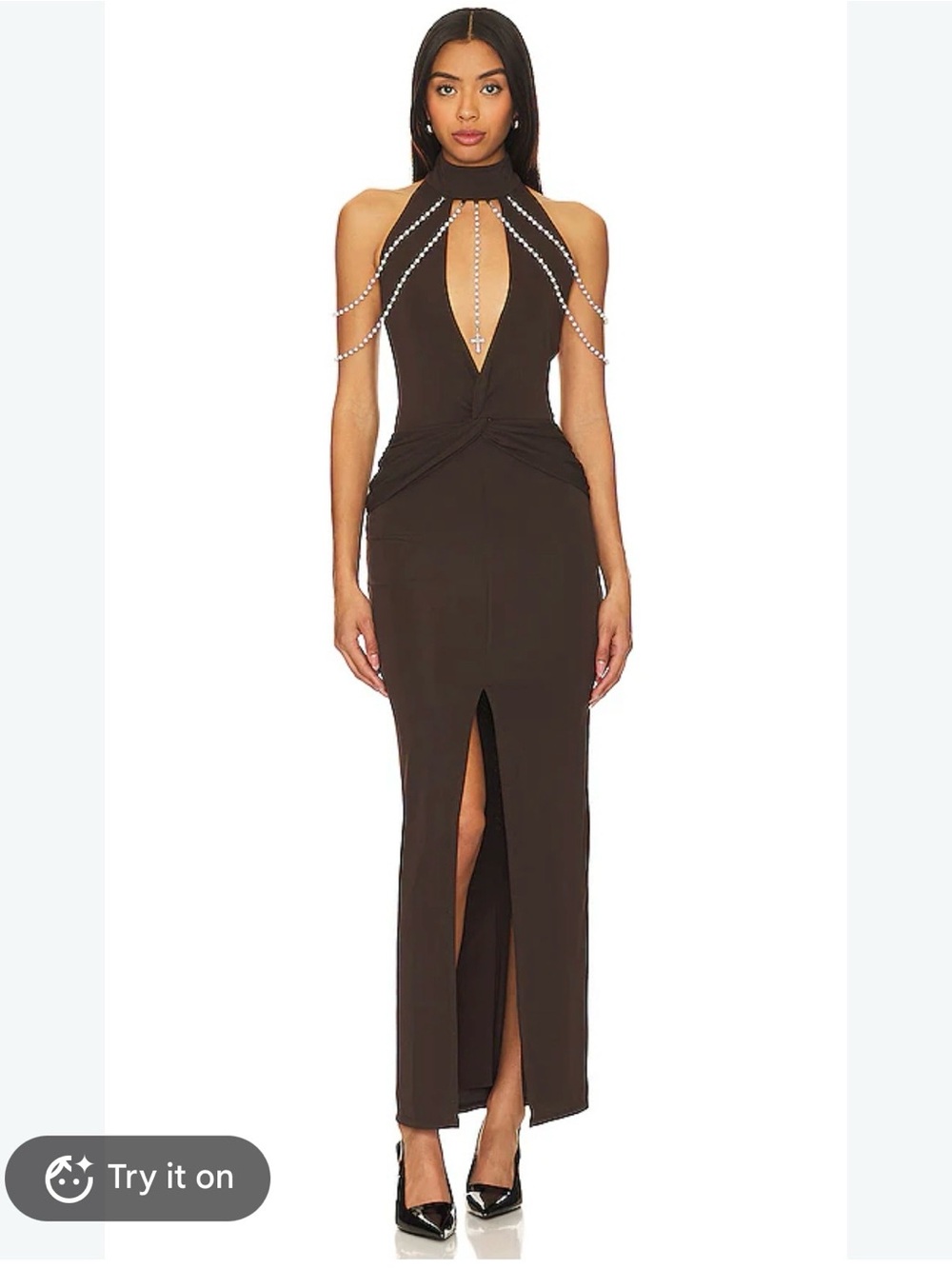 Debora Pearl Maxi Dress in chocolate brown